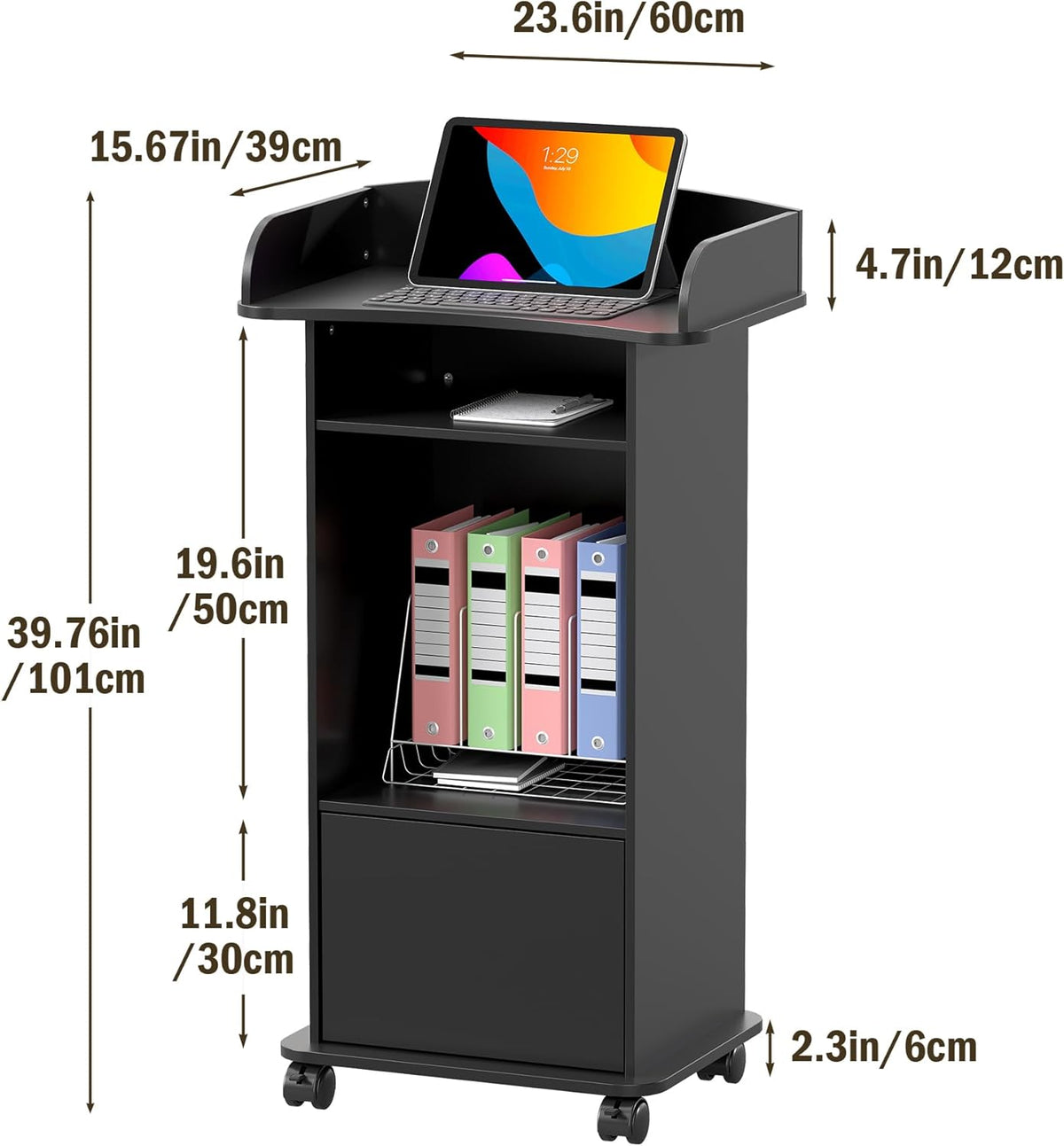 tonchean Lessenaar Podium Stand op Wielen Houten Preekstoelen Staand Bureau Podium Stand Spraak Bureau Host Podium met Opslag Plank voor Kerk Conferentie Auditorium Seminar School Kantoormeubilair