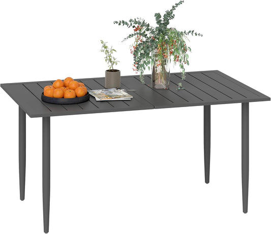 Outsunny Garden Table, 150 x 90 cm, Weatherproof, Balcony Table Made of Steel, Balcony Table with Slat Design, Outdoor, Camping Table, Side Table, Rectangular Patio Table for Garden, Balcony, Black - QUORE