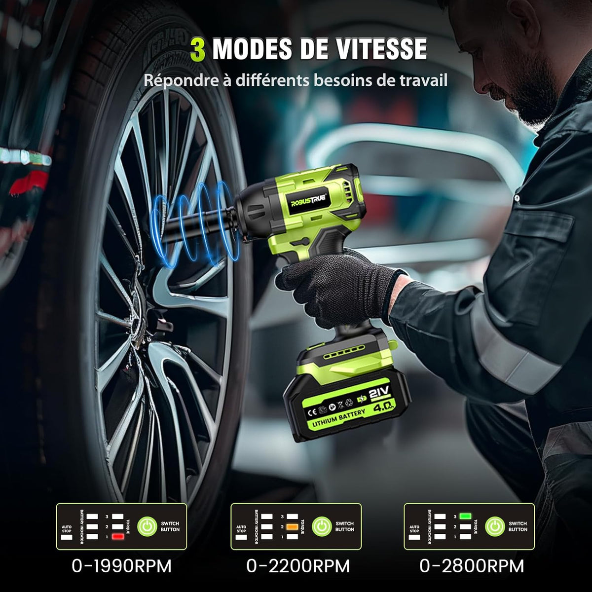 550 N.m Accu-slagschroevendraaier, 4000 mAh accu met snellader, 0-1990/2200/2800 tpm verstelbaar – 1/2 inch slagschroevendraaier, 21 V borstelloze elektrische slagboorschroevendraaier met 4