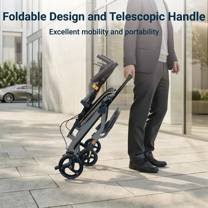Rolstoel, opvouwbaar, licht, aluminium, inklapbaar, transport, rolstoelen, smalle rolstoel, ergonomisch design, compact voor reizen en woning, belastbaarheid 100 kg (Geel)