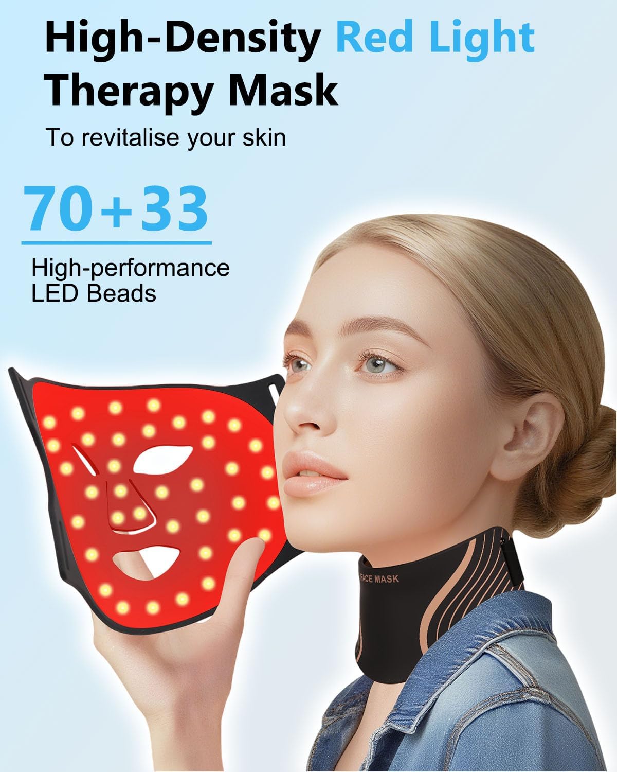 LED-Lichttherapiemasker – Gezichts- En Nekmasker – LED-Masker – Rood Licht Masker – Huidverzorgingsmasker – 7 Lichtstanden – Draadloos USB-C Oplaadbaar