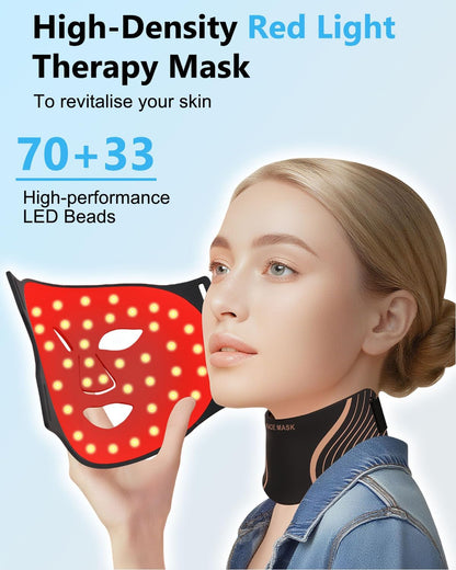 LED-Lichttherapiemasker – Gezichts- En Nekmasker – LED-Masker – Rood Licht Masker – Huidverzorgingsmasker – 7 Lichtstanden – Draadloos USB-C Oplaadbaar