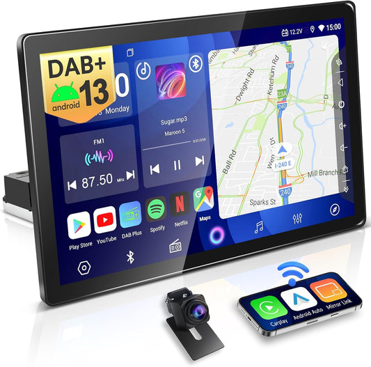 PORMIDO autoradio met scherm:11,8 inch 2K touchdisplay met DAB+ draadloze Apple CarPlay & Android Auto 1din radio 8-core 4GB+64GB Android 13 Navi WiFi Bluetooth achteruitrijcamera voor auto-upgrade