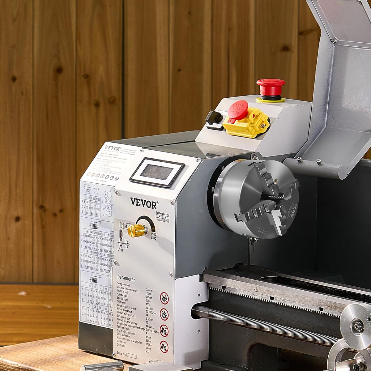 VEVOR 4 Jaws, 200 mm, Self-Centering Drill Chuck with 1 1/2"-8 Thread Support Plate, 4-200 mm Clamping Range with T-Wrench Screws, HT300 Material, for Wood Metal Lathe
