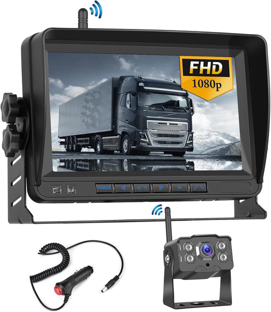 Hikity draadloze digitale achteruitrijcamera met 7 inch touchscreen met nachtzicht 1080P HD IP68 waterdichte camera voor auto/camper/vrachtwagen/SUV
