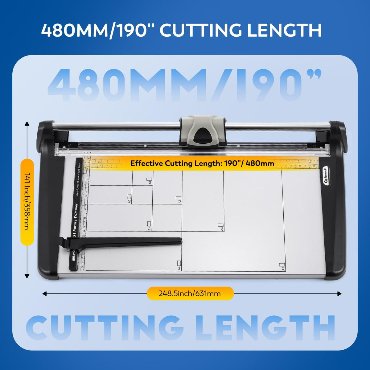 A3 Industriële Papiertrimmer – Papiersnijder – Papier Snijmachine – Guillotine – Roterende Papiersnijder – 480 mm Snijlengte – Tot 15 Vellen