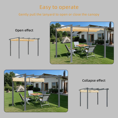 Angel Living Aluminium Pergola with Retractable Roof, Elegantly Designed Pavilion, Arbor with Water and UV Resistant Polyester Cloth, for Outdoor Use (Beige, 3x3m) - QUORE