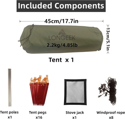 Longeek 4-Persoons Kampeer Tipi-Tent 4 Seizoenen Backpacken Ultra-Licht Snelle Opbouw Hot Teepee