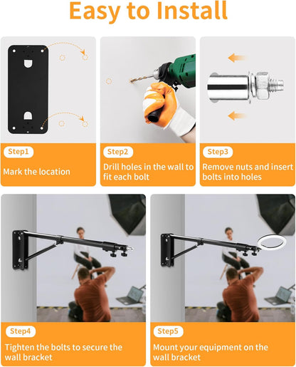 Ring Light Wandhouder – Wandbeugel, Muurbeugel, Studio Arm, Lampenhouder – Uitschuifbare Arm Tot 180 cm – 180° Draaibaar