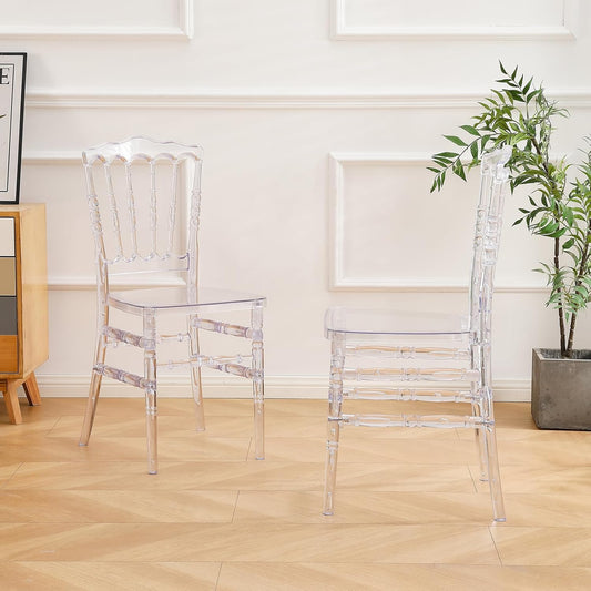 Clear Napoleon Stoel 2 Pack, Clear Acryl Stoel, Moderne Plastic Eetkamerstoelen, Armloze Transparante Kristallen Stoelen voor Bruiloft, Banket, Feest, Evenement, Keuken