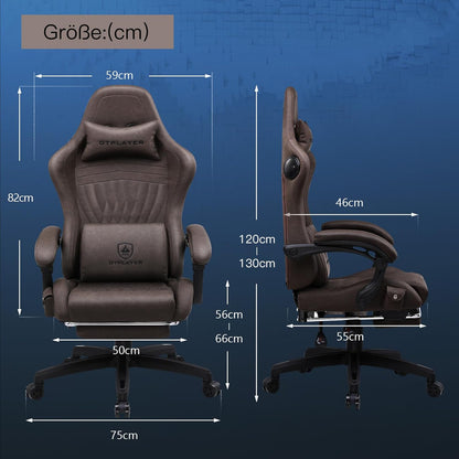 GTPLAYER Leather Game Chair, Ergonomic Game Chair, Desk Chair with Footrest, Speaker, Adjustable Headrest and Lumbar Support, Tilting Backrest, Light Brown - QUORE