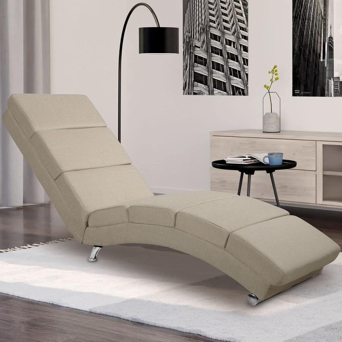 CASARIA London Relaxation Lounger XXL 186x89x55cm | Ergonomic Fabric Padded | 180kg Load Capacity | Living Room Office Furniture Indoor Chaise Longue Chair Seat | Beige Fabric - QUORE