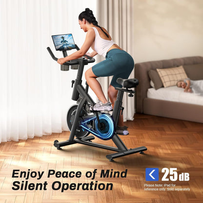 Merach Hometrainer met verstelbare weerstand, stille hometrainer met led-monitor, comfortabel zitkussen, eigen app, capaciteit 136 kg, aerobic-training