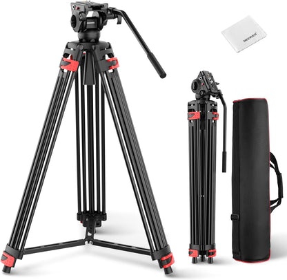 NEEWER BASICS 188 cm videostatief met gedempte vloeistofkop, metalen zware standaard voor DSLR-camera, camcorder, video-opname, QR-plaat, compatibel met Manfrotto 501, max. belasting 8 kg
