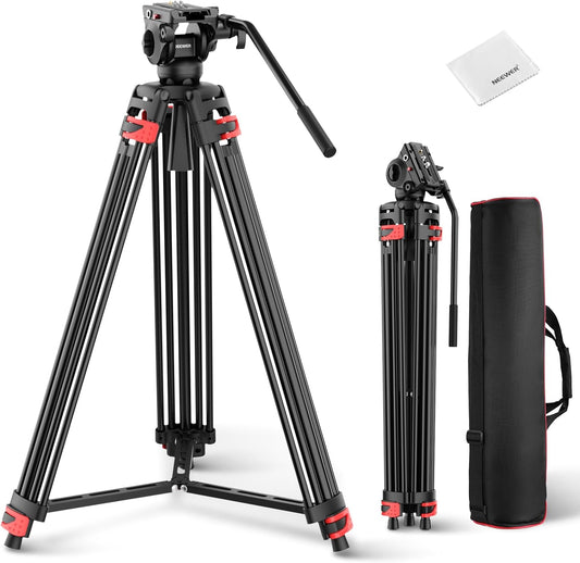 NEEWER BASICS 188 cm videostatief met gedempte vloeistofkop, metalen zware standaard voor DSLR-camera, camcorder, video-opname, QR-plaat, compatibel met Manfrotto 501, max. belasting 8 kg