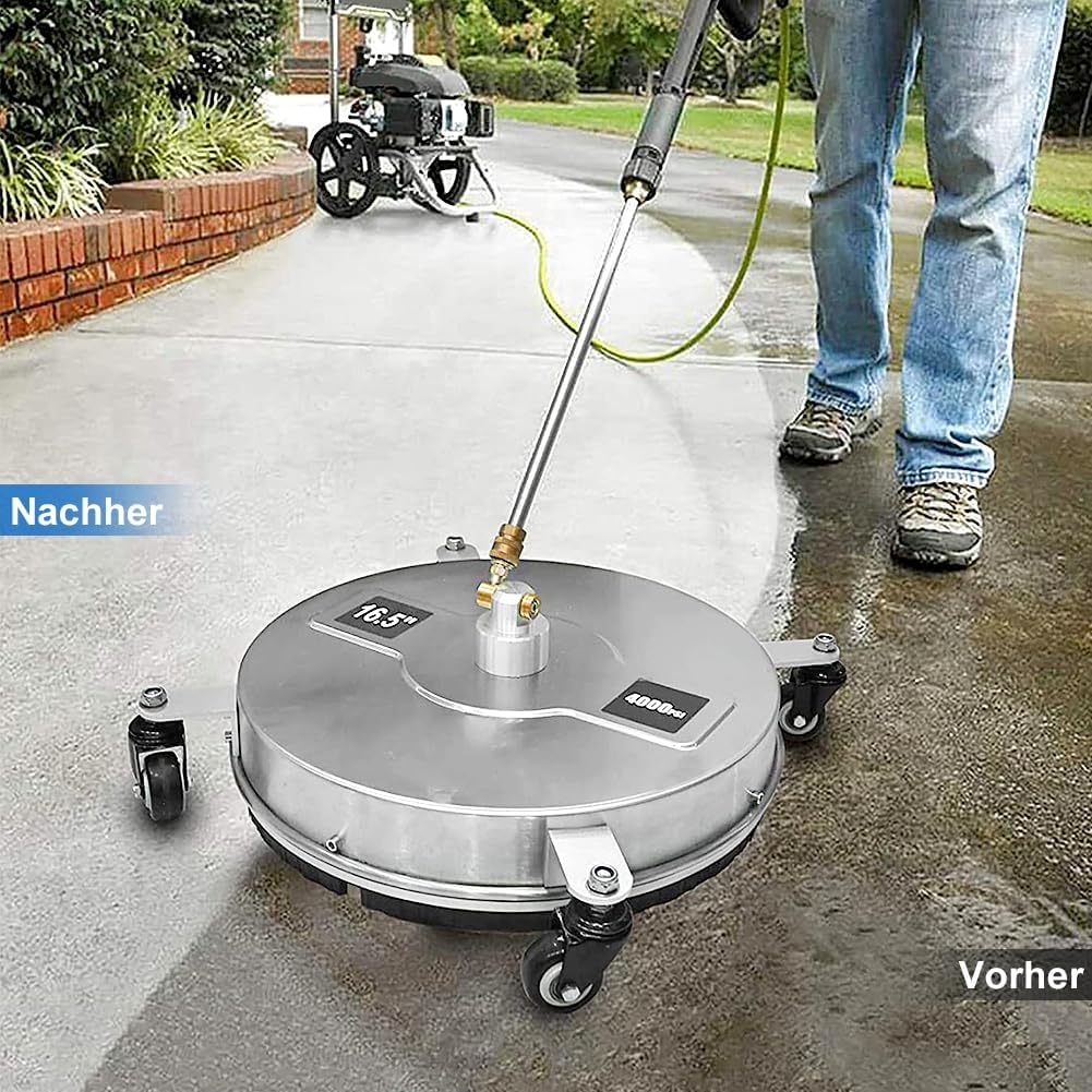 Hogedrukreiniger – Oppervlaktereiniger – Drukspuit – Terrasreiniger – Reinigingsmachine – Roestvrij Stalen Constructie – Twee Roterende Sproeiers – 2000-4000 PSI – Vier Wielen – 2 Verlengstaafopzetstukken