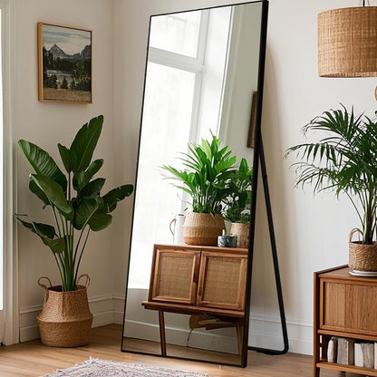 Aplancee Staande spiegel, 170 x 75 cm, zwart, grote full-body spiegel, wandspiegel met aluminium frame, om staand of op te hangen aan de muur, vloerspiegel voor slaapkamer, woonkamer en kleedkamer