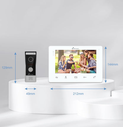 NIVIAN 2-draads video intercom, analoog, met 7 inch monitor, HQ-binnendisplay met bidirectionele audio, IP65 buitenplaat met nachtzicht, elektrische deuropener. Smart Security