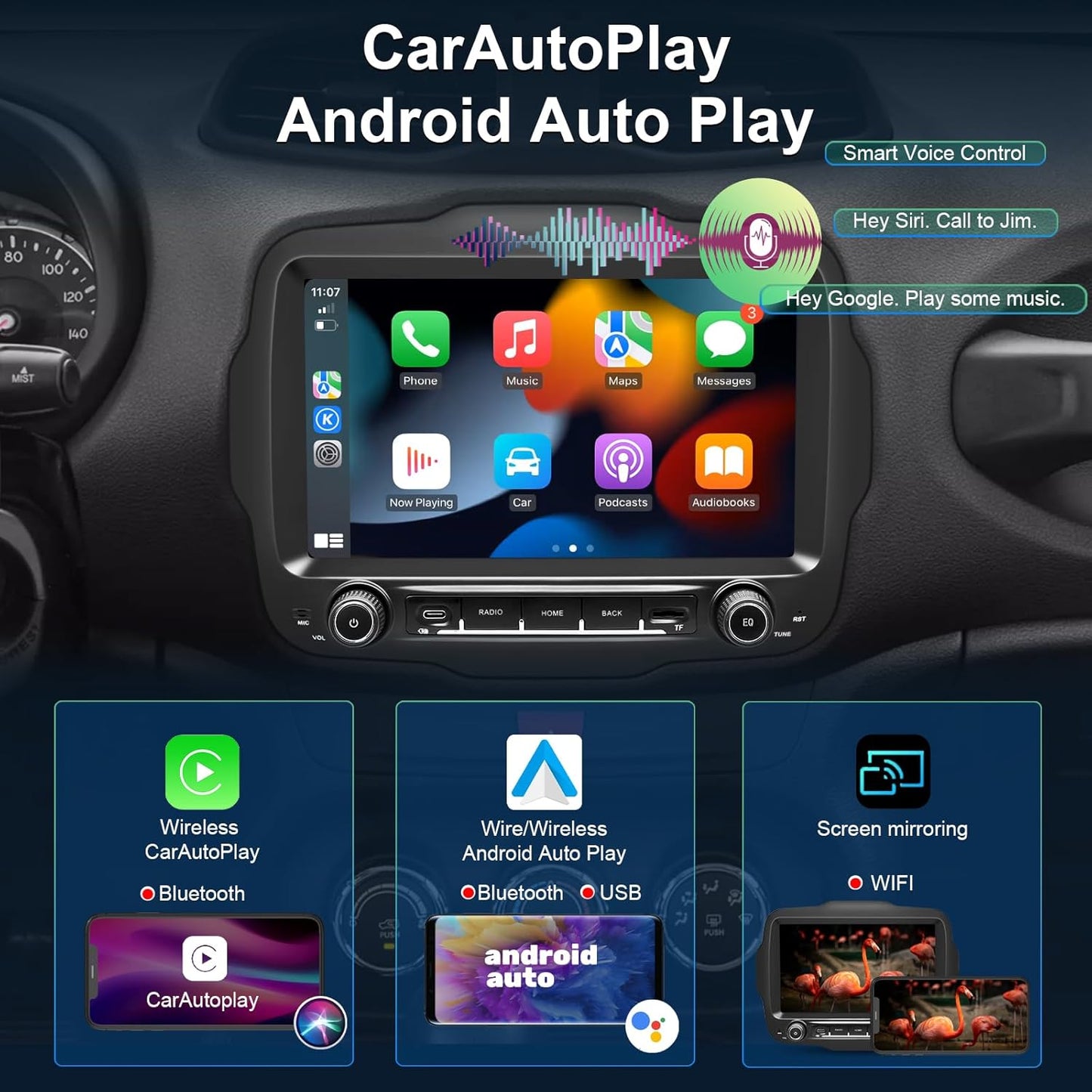 Autoradio Jeep Renegade – Multimedia Unit – Navigatiesysteem – Autoradio Stereo – Inbouw Radio – 9-inch HD IPS QLED Touchscreen – Android 14 met 4G LTE & Draadloze CarPlay