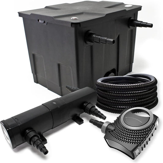 Filterset bio-vijverfilter 12.000l, UVC-vijverzuiveraar 36W, pomp 80W en slang 25m