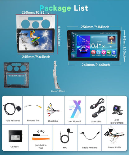 2G & 64G Podofo 10.1 '' Autoradio voor VW Touran 1 2003-2010 Draadloos Carplay Android Auto, Android 13 Radio 2 Din met Bluetooth WiFi GPS HiFi RDS/FM + AHD Achteruitrijcamera/Canbus
