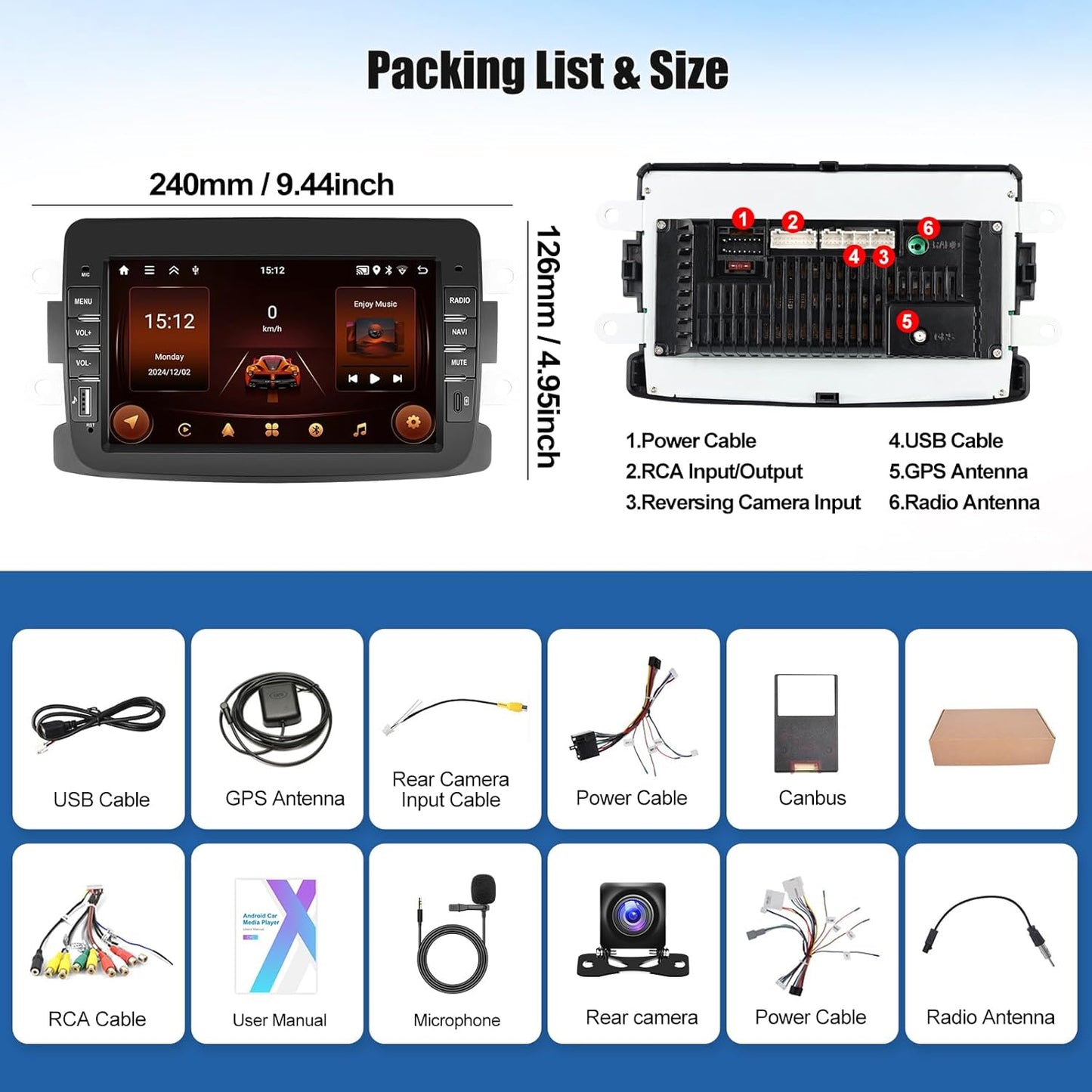 Android 13 Autoradio – Multimedia Speler – Auto Headunit – Navigatiesysteem – Inbouwautoradio – 2GB RAM + 64GB Opslag – CarPlay & Android Auto Compatibel
