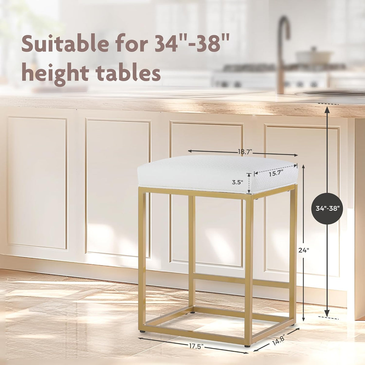 ALPHA HOME Barkruk set van 2 met voetensteun, zwart, barkruk zonder rugleuning, barkruk van PU-leer, zithoogte 61 cm, barstoelen, rugvrije barkruk met dik kussen en robuust verchroomd metalen frame