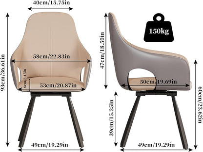 FATIVO Swivel Dining Chairs Set of 2 Leather Kitchen Chairs with Armrest Swivel Chairs Dining Room for Dining Table Beige Grey Modern Dining Chair Set of 2 Luxury Chairs Load Capacity 150 kg - QUORE