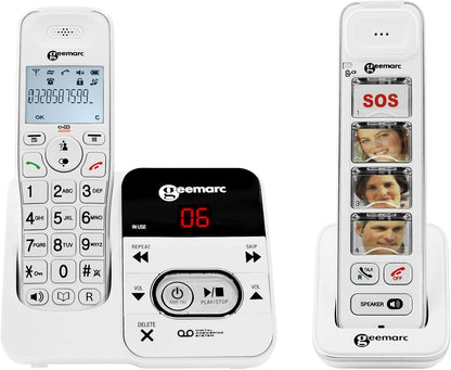 Geemarc Pack Mobility - Duo van Draadloze Telefoons met Versterker, Antwoordapparaat en Grote Persoonlijke Fototoetsen voor Ouderen - Laag of Matig Gehoorverlies