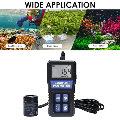 Quantum PAR Meter, Waterdichte PAR Meter voor Rif Tank Aquarium Planten IP68 Quantum Sensor Full-Spectrum PPFD Meter Data Logger, 79“ Kabel en 37” Stevige Telescopische Pool inbegrepen