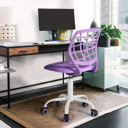 FurnitureR 2 stuks Home Office-stoel, ergonomische verstelbare hoogte draaibare rolstoel, computerstoel voor thuis, kantoor en studie, metaal, roze, paars, 38,5 cm x 40 cm x 75-87 cm