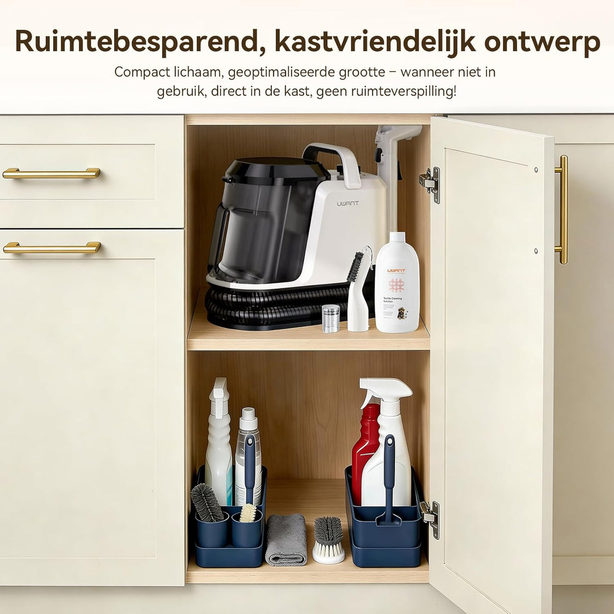 Tapijtreiniger – Vlekkenverwijderaar – Stoffenreiniger – Meubelreiniger – Schoonmaakmachine – Krachtige Zuigkracht 18 kPa – 600 Watt Motor – Dubbelzijdige Borstel – 2 Watertanks 1,2 L – Voegborstel – Zwart-Wit Variant