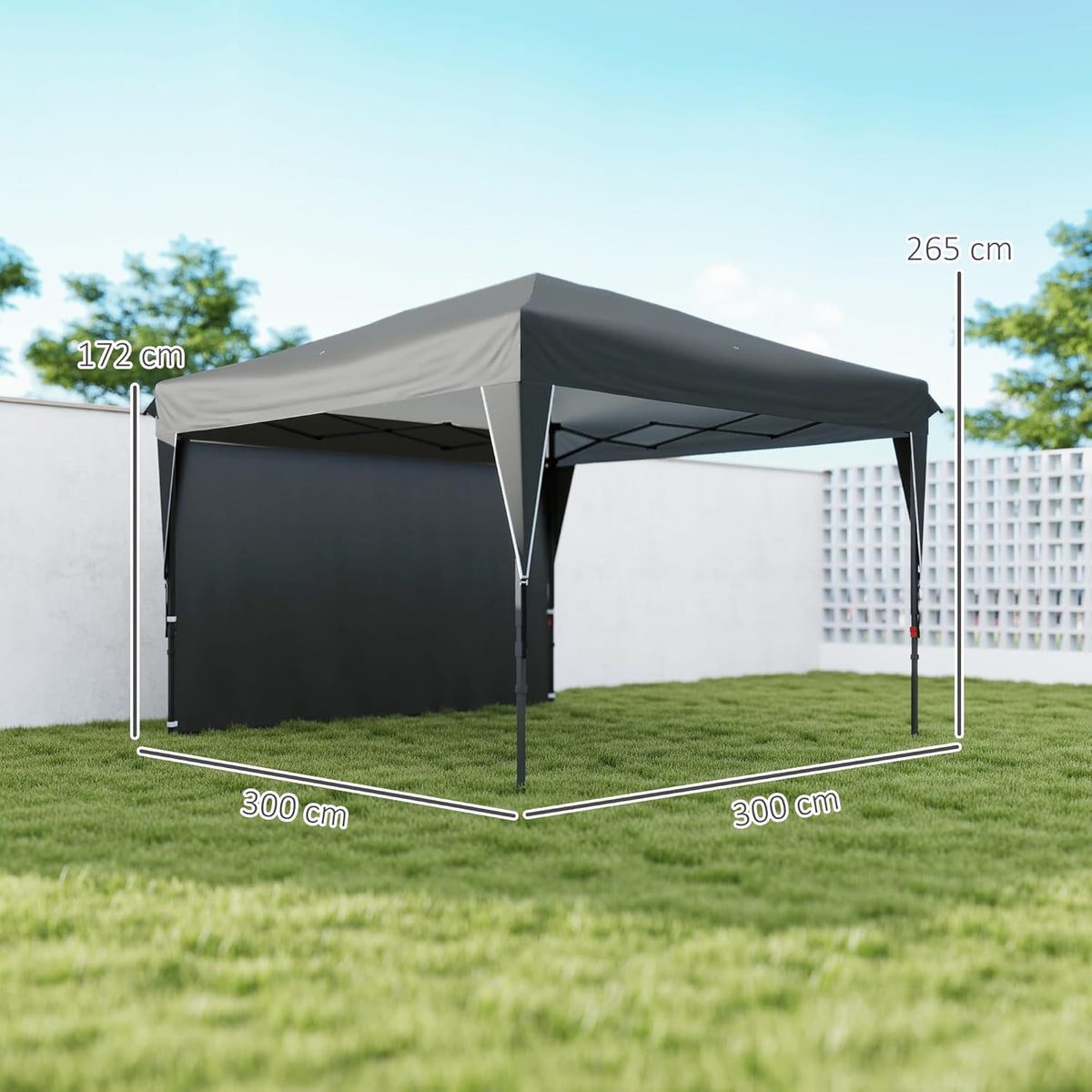 Outsunny Barnum Pop-up Garden Gazebo Foldable with Removable Side Wall + Carry Bag, Steel, Oxford Fabric, 3 x 3 x 2.65 m, Grey