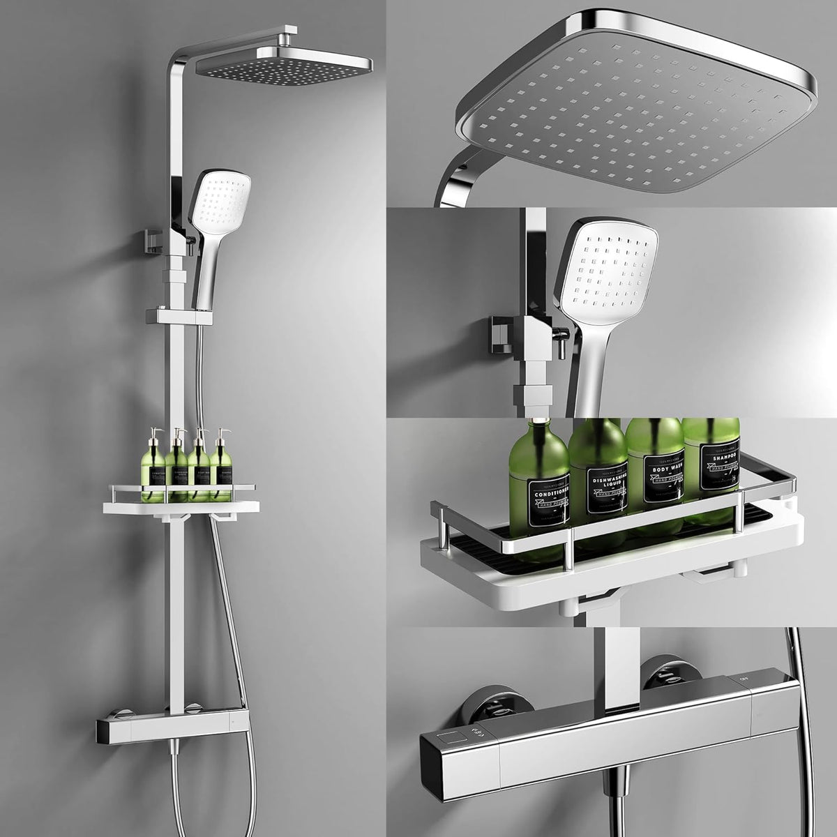 Complete Douche Set – Douchekraan – Regendouche – Handdouche – Thermostaatkraan – Hoogglans Chroom – Constante Temperatuurregeling