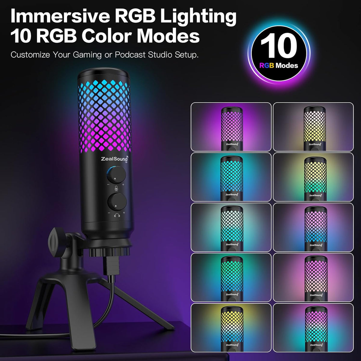 USB-Microfoon – Condensatormicrofoon – Gamingmicrofoon – Podcastmicrofoon – Streamingmicrofoon – RGB-Verlichting – Tap-To-Mute