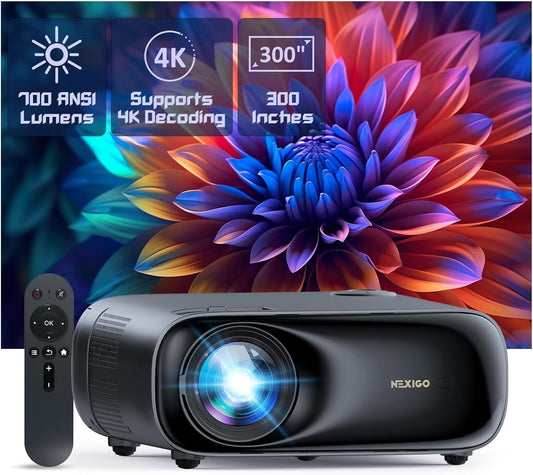 NexiGo PJ40 (Gen 3) Projector met WiFi en Bluetooth, D65 Gekalibreerd, Native 1080P, Ondersteuning voor 4K, Projector voor Buitenfilms, 20W Speakers, Compatibel met TV Stick, iOS, Android