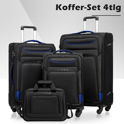 COOLIFE Trolley Koffer Met 4 Wielen Stoffen Handbagage TSA-slot, Set Met Grote Schoudertas, Zwart+Blauw, 4-delig, Nice