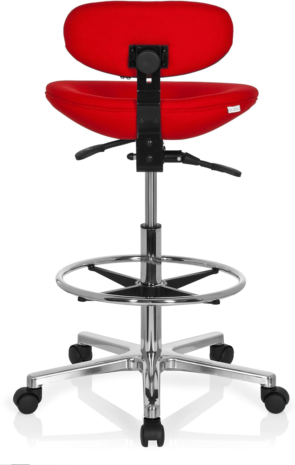 hjh OFFICE 608331 werkstoel hoog Work MF stof rood stahulp kantoor draaistruk met rugleuning en wielen, in hoogte verstelbaar