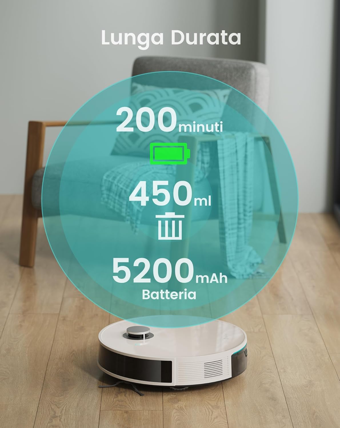 LEFANT N3 Robotstofzuiger met kartering, lasersensor d-ToF, 6000 Pa, 200 min, virtuele barrières, reiniging van het geselecteerde gebied, robotstofzuiger verbonden met app, champagnegrijs
