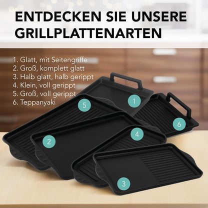 Gegoten aluminium grillplaat Teppanyaki (41 x 24 x 2,5 cm) voor inductie en alle gangbare kookplaten - keramisch oppervlak - anti-aanbaklaag - antislip - Made in Germany - PFOA-vrij
