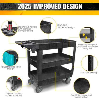 Opbergkar – Gereedschapswagen, Opbergwagen, Servicekar, Rollende Kar – 3-Laags, 2-In-1 Verstelbaar – Tot 259 Kg Draagvermogen, 5 Inch Zwenkwielen Met Rem