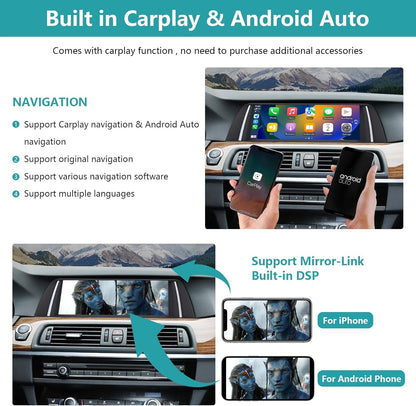 Ninetom 10,25" Apple CarPlay/Android Auto/Mirrorlink/GPS autoradio voor BMW 5-serie F10/F11 2012-2016 met NBT autoradio met touchscreen, auto-GPS-navigatie, ingebouwde DSP