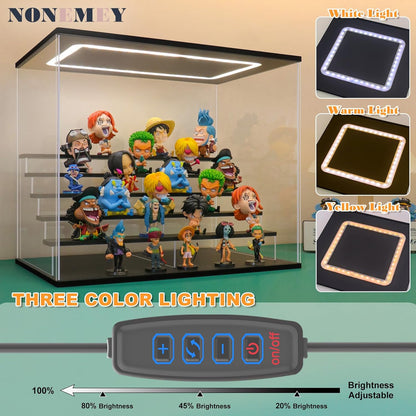 Nonemey Transparante Acryl Vitrinestandaard met Led Licht, 2/3/4/5/6 Lagen Opslag Vitrine Stofdichte Organisator Acryl Doos voor verzamelobjecten Beeldjes (Zwart, 6Tier-49*30*40 cm)