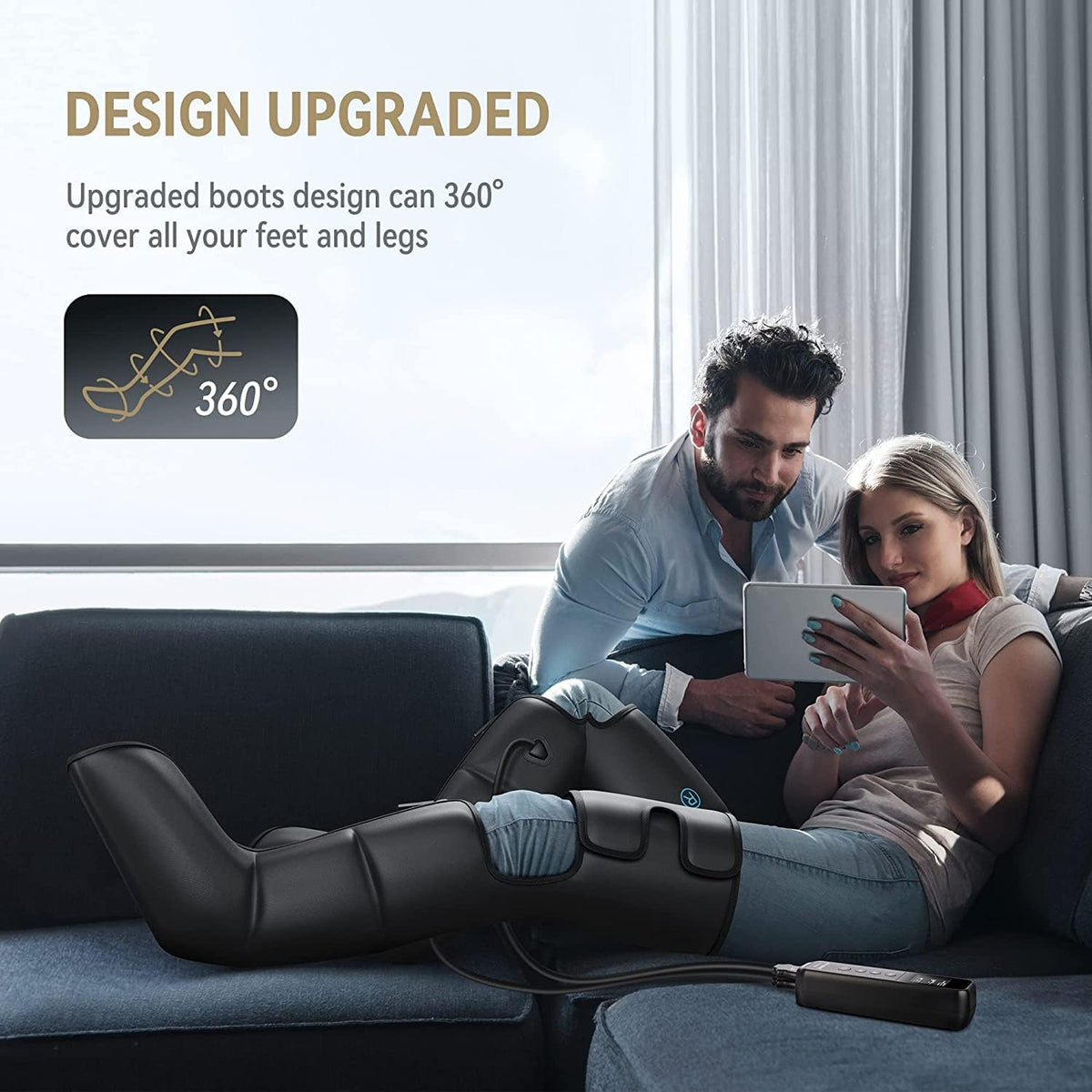Beenmassageapparaat – Compressieschoenen – Compressieboots – Compressielaarzen – Massageboots – Voor Voeten, Kuiten En Dijen – 3 Warmtestanden – 10 Programma’s Met 3 Modi En 3 Intensiteiten