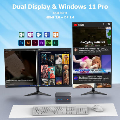 AWOW Mini PC W-11 Pro Twin Lake-N N150 Quad Core 3.60GHz, 16GB DDR4 3200MHz 512GB M.2 PCIE3.0 SSD Mini Desktop Computer, Micro PC Dual Display HDMI DP 4K@60Hz Dual RJ45 Gigabit Ethernet, AX101 - QUORE