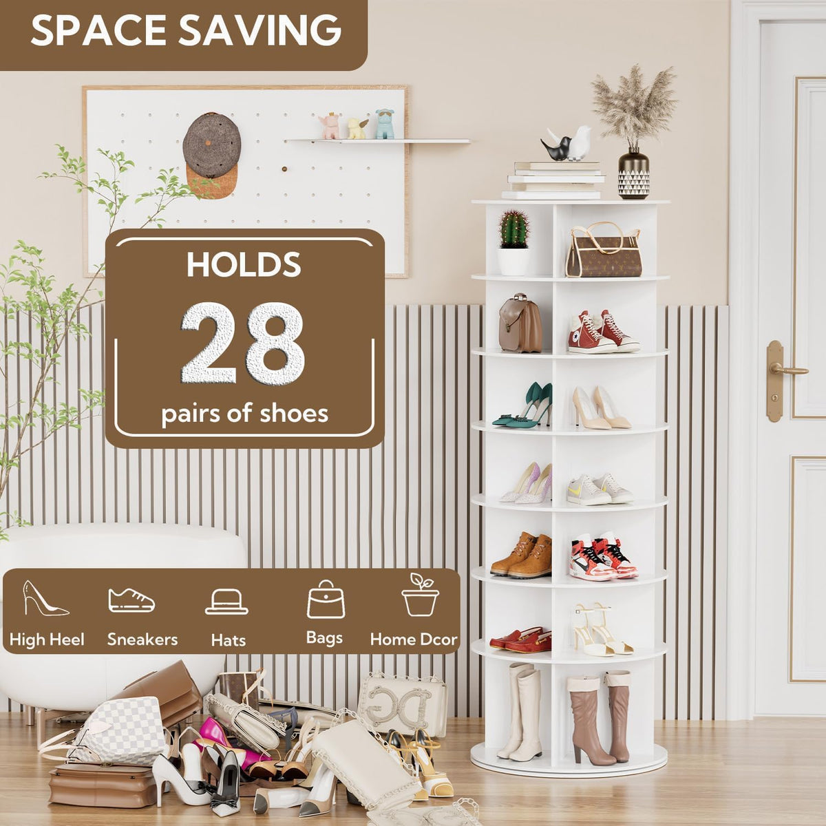Schoenenrek – Schoenenkast – Schoenenopberger – Schoenenrek Draaibaar – Schoenen Carousel – 7 Laags – 360° Draaibaar – Ruimtebesparend PVC