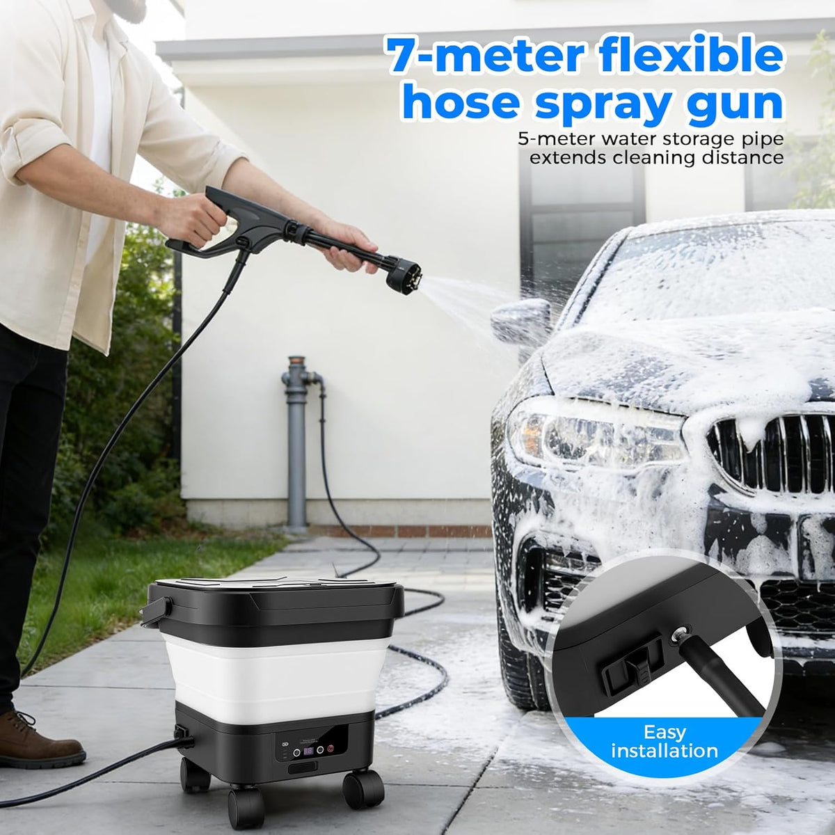 Hogedrukreiniger met waterreservoir, 13 liter, accu-drukreinigerpistool, mobiele outdoor reiniger, drukreiniger, opvouwbaar, oplaadbaar, 6-in-1 multifunctioneel mondstuk, accu-drukreiniger voor
