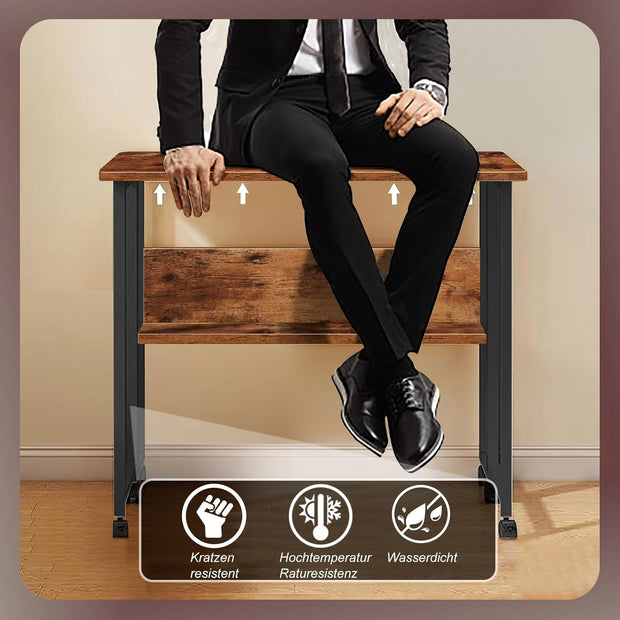 Computertafel - Computerbureau - Laptoptafel - Inklapbaar Kleine Tafel - Werktafel - Bijzettafel - met Wieltjes - Opvouwbare - IndustriëLe Stijl - voor - Thuis - Kantoor - 80 x 58 x 79 cm - Vintage Koffie