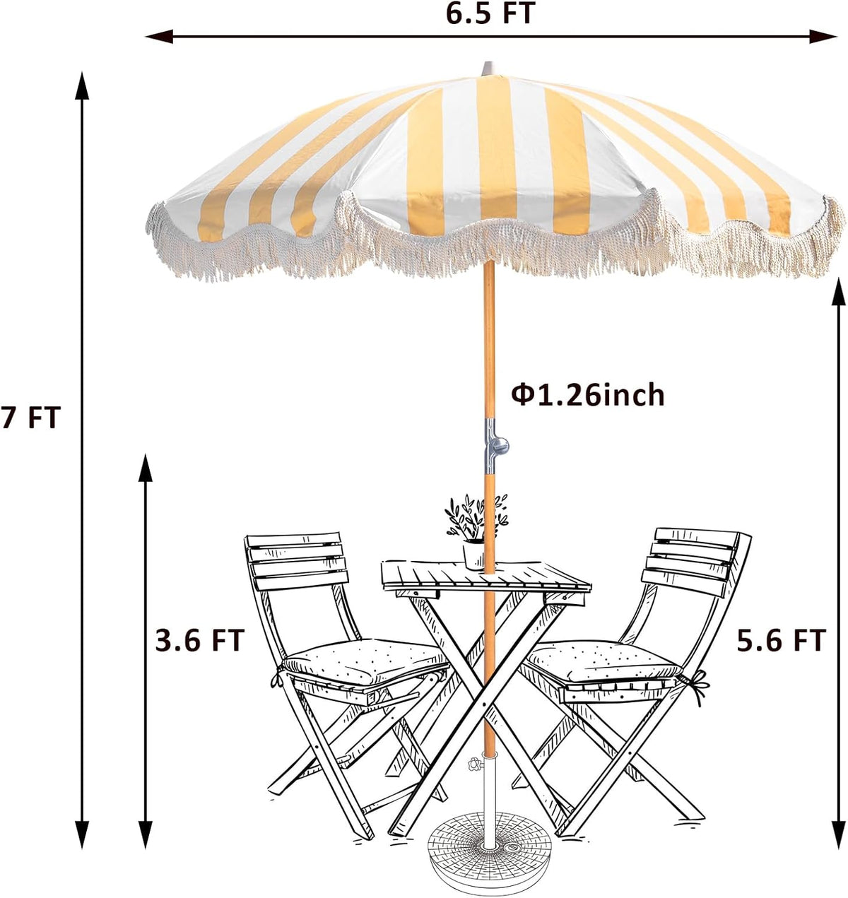 2M Boho strandparasol met franje, UPF 50+ kwastjes met draagtas, premium houten stang, opvouwbare terrasparaplu voor buiten, tuin, gazon, zwembad, tuintafel