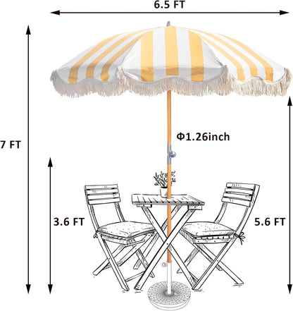 2M Boho strandparasol met franje, UPF 50+ kwastjes met draagtas, premium houten stang, opvouwbare terrasparaplu voor buiten, tuin, gazon, zwembad, tuintafel